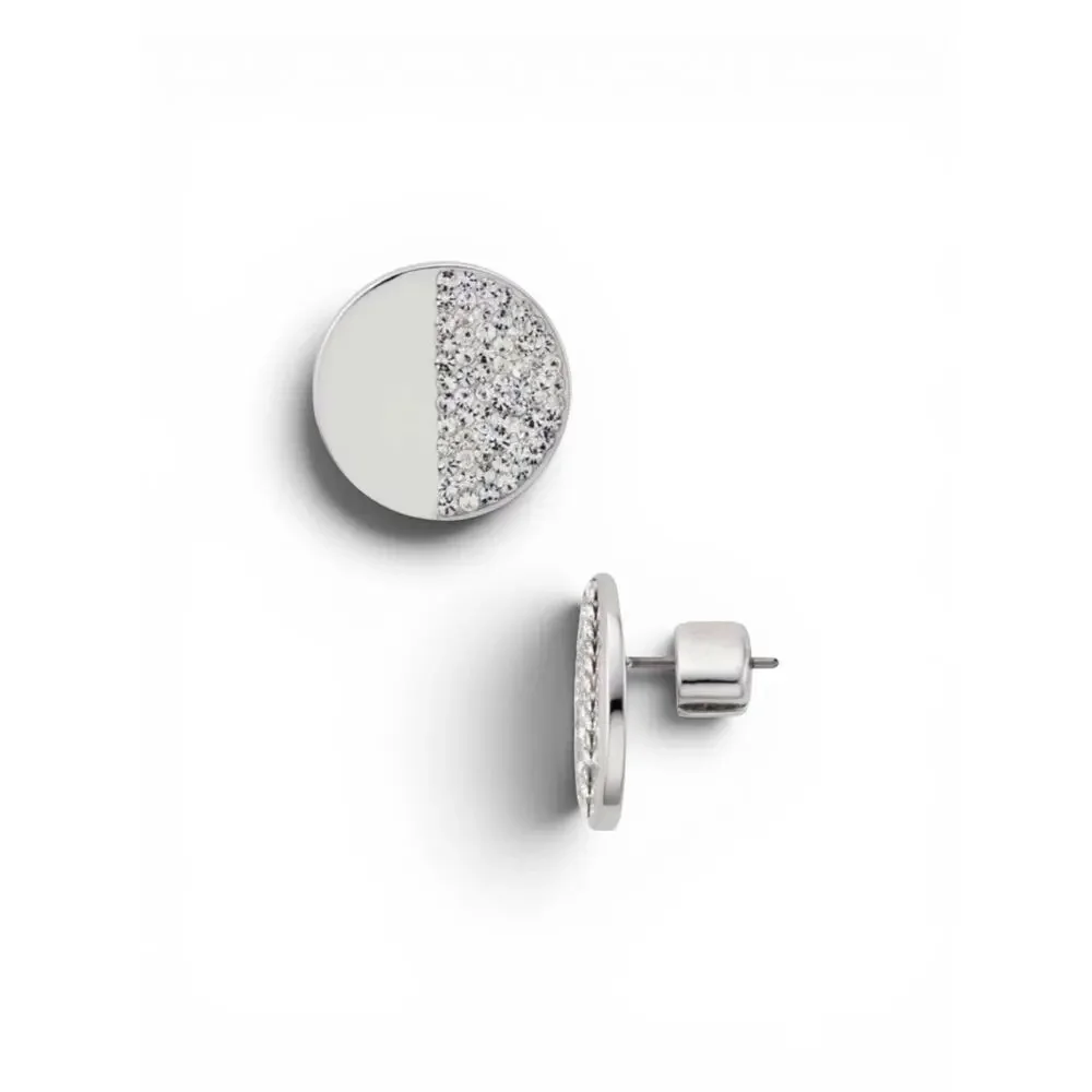 Kate Spade Pave Round DIsc Silver tone Earring Designer Preppy Stud Jewelry
